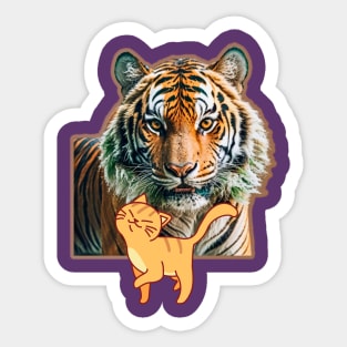 Tiger with kitty cartoon Sticker